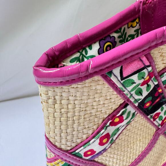 Vera Bradley Viva La Vera Bamboo Handle Straw Purse Medium Tote Handbag Retired - Picture 12 of 13